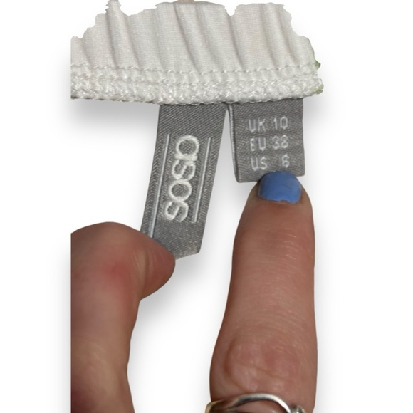 ASOS Mid-Length Sweetheart Neck Cinched Waist White With Floral Strapless Dress - Picture 10 of 15